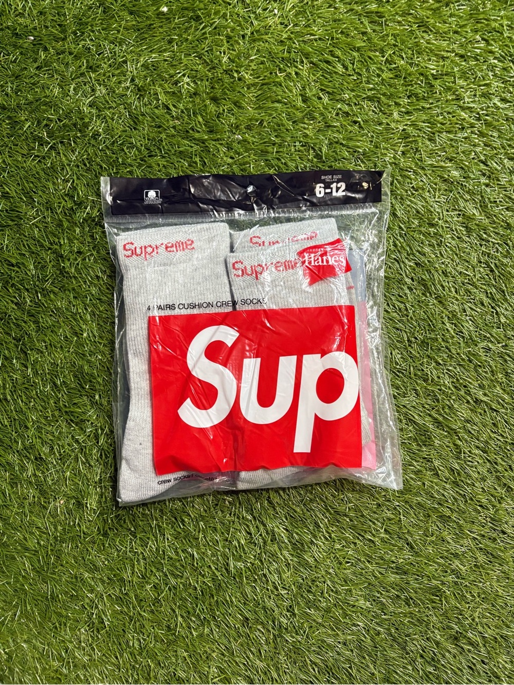 Supreme Gray Crew Athletic Socks with Red Logo